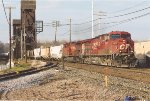 Eastbound grain train comes off the bridge